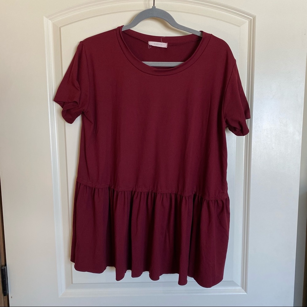 Entro Burgundy Ruffle Top